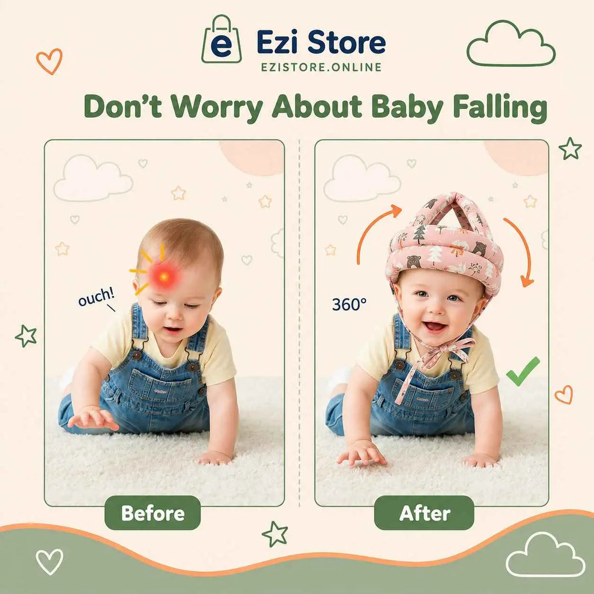 Baby Head Protection Helmet | Anti-Collision Safety Cap for Toddlers ezistore