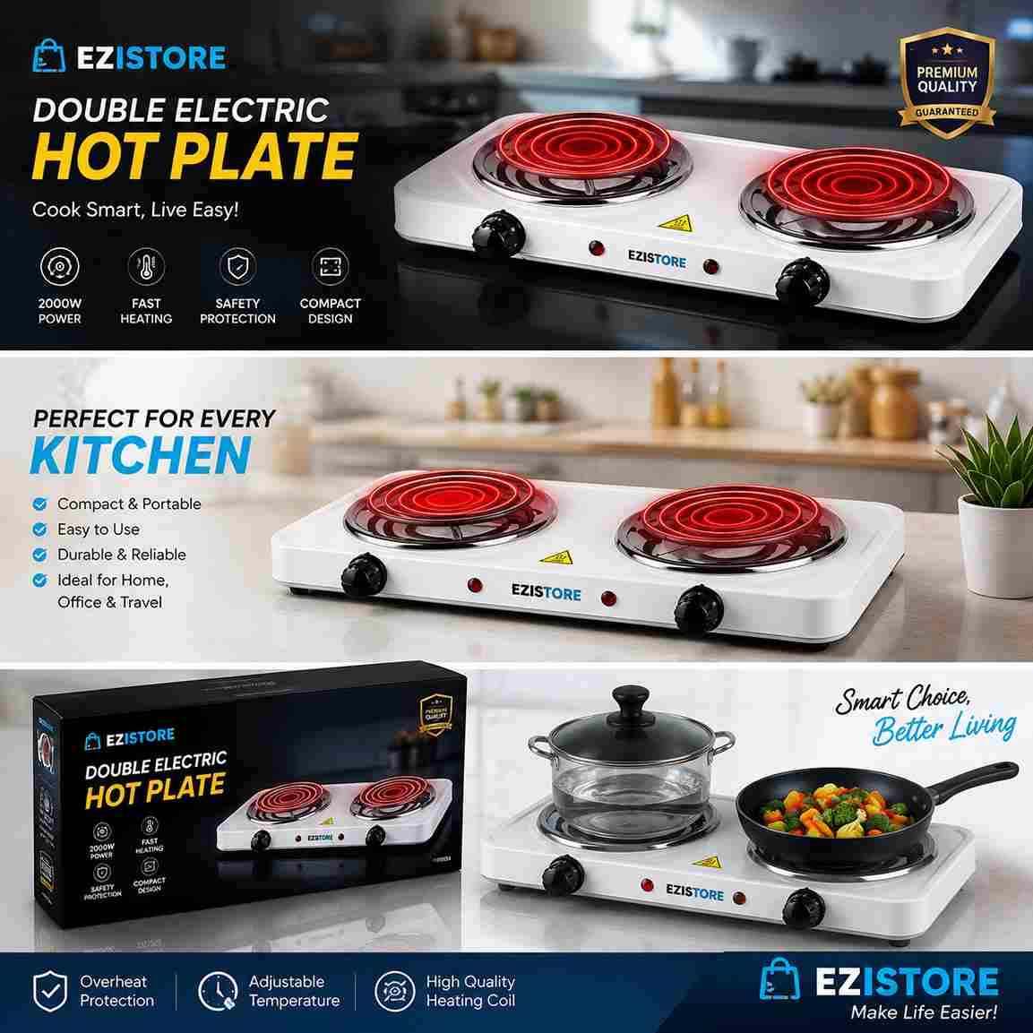 Premium Quality Electric RAF Double Stove 2 Burner Electric Hot Plate ezistore