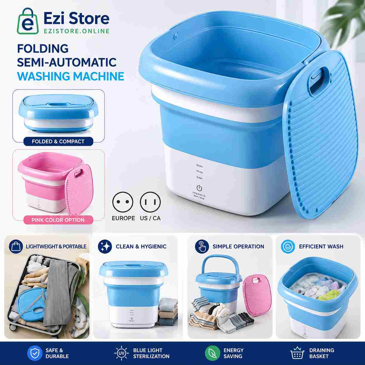 Mini Washing Machine - 2 in 1 Portable Washing Machine with Dryer