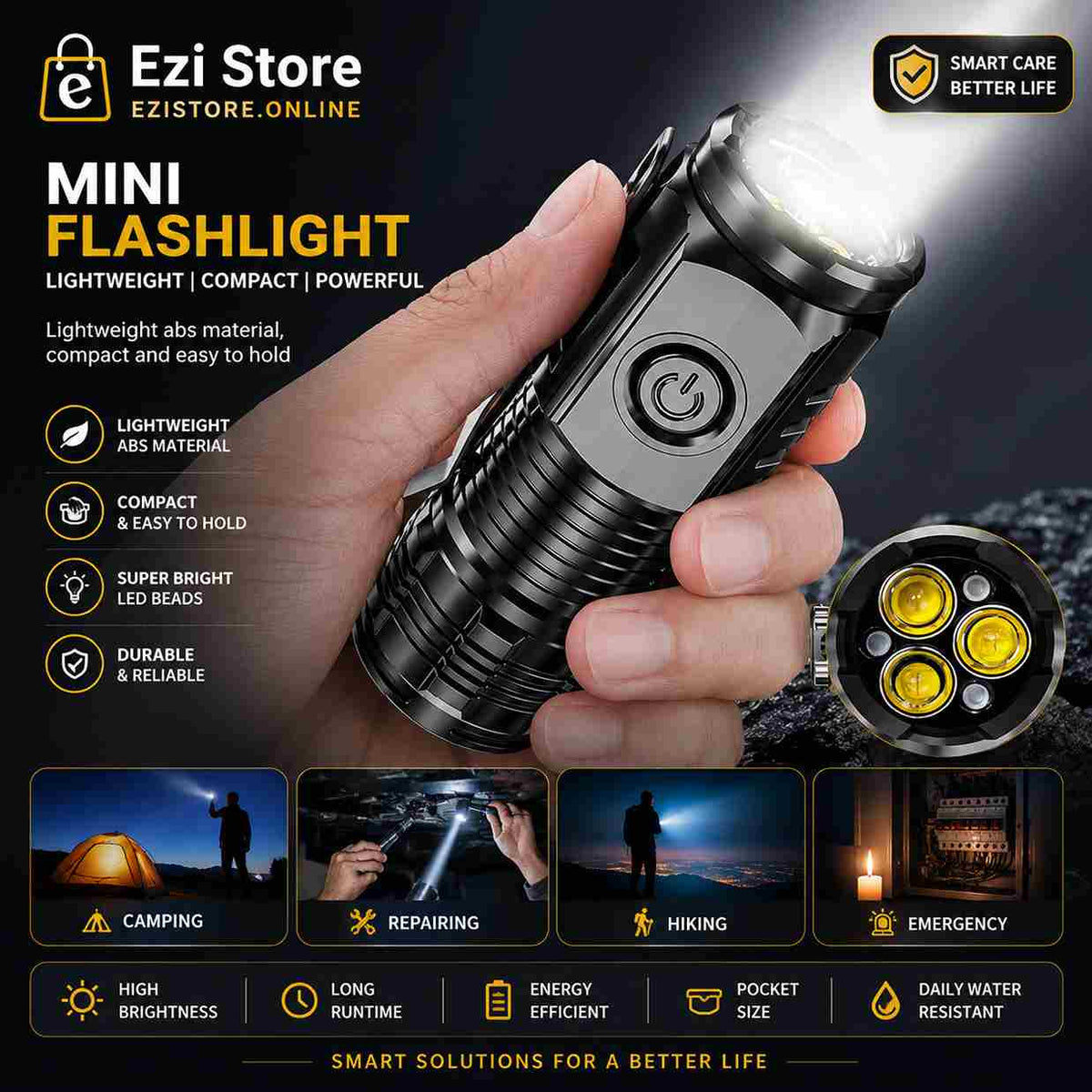 Powerful 3 LED Super Bright Mini Flashlight Rechargeable Portable Torch with Magnet