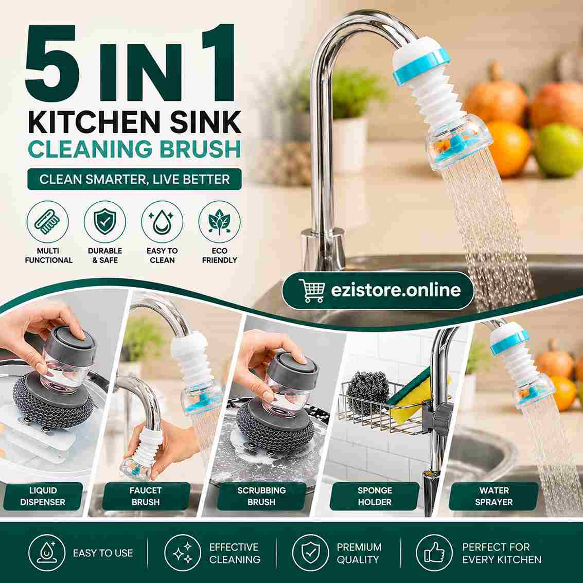 5-in-1 Ultimate Kitchen Cleaning & Sink Organizer Bundle Ezi Store